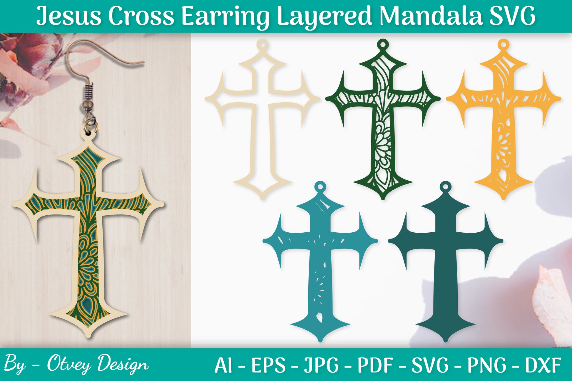 Jesus Cross Earring Layered Mandala SVG Bundle 4 - CraftNest - Digital Crafting and Art