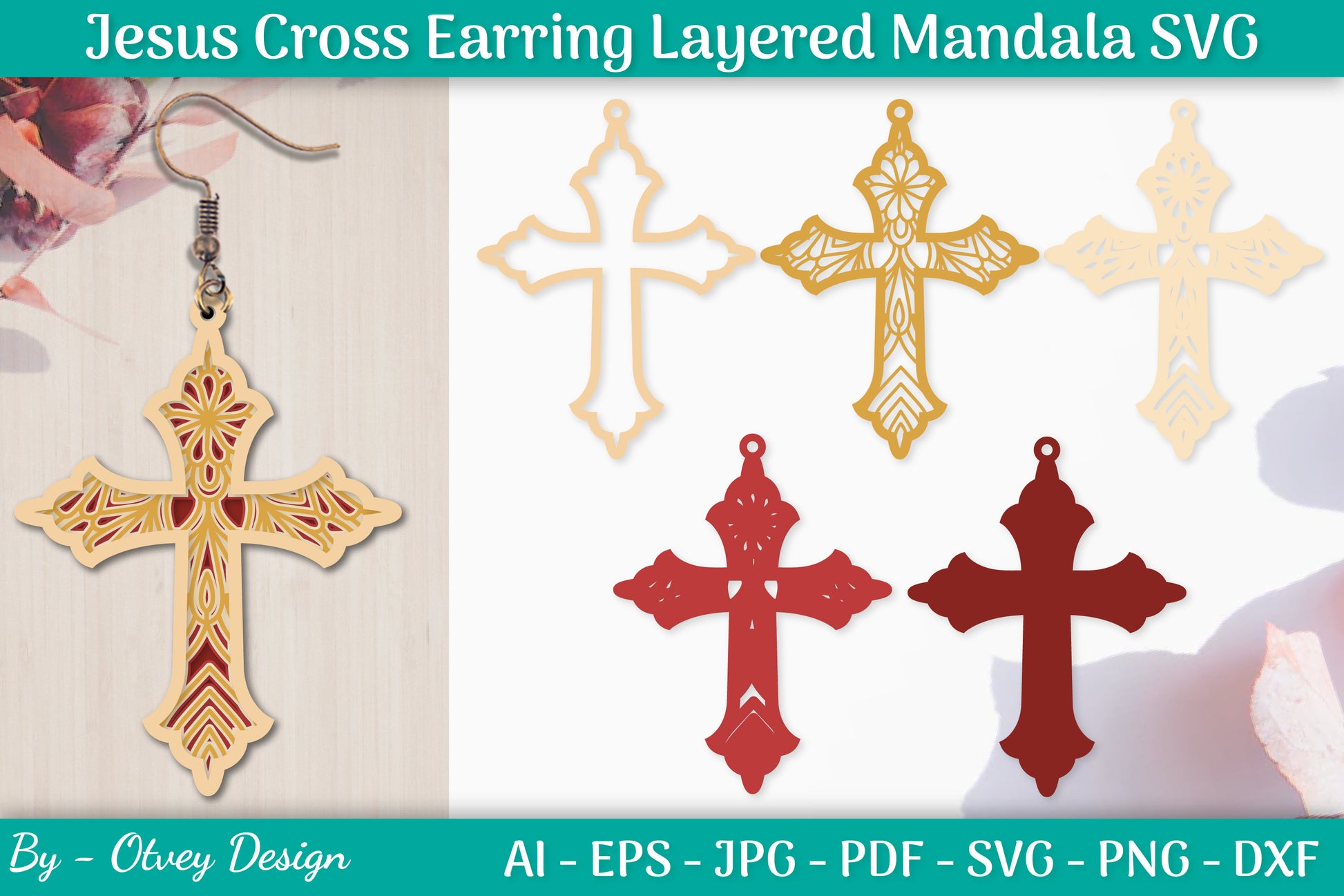 Jesus Cross Earring Layered Mandala SVG Bundle 5 - CraftNest - Digital Crafting and Art