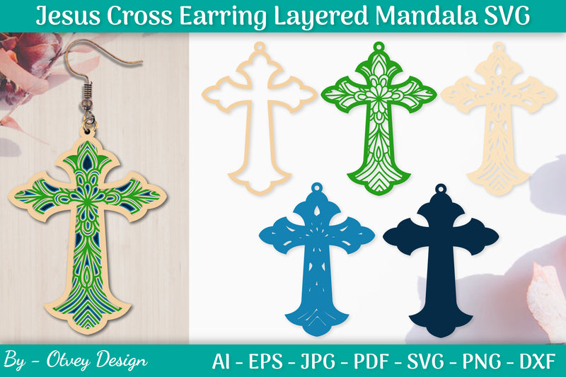 Jesus Cross Earring Layered Mandala SVG Bundle - CraftNest - Digital Crafting and Art