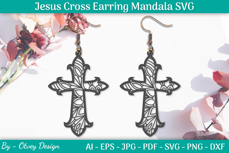 Jesus Cross Earring Mandala SVG Bundle 2 - CraftNest - Digital Crafting and Art