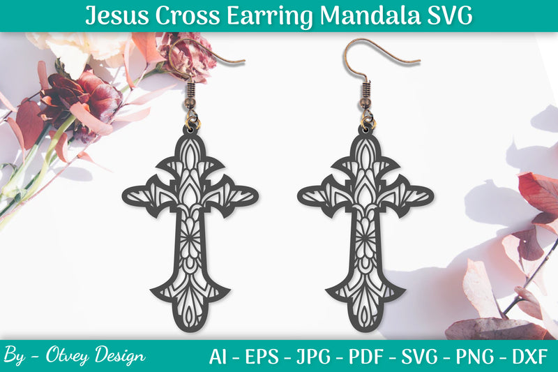 Jesus Cross Earring Mandala SVG Bundle 1 - CraftNest - Digital Crafting and Art