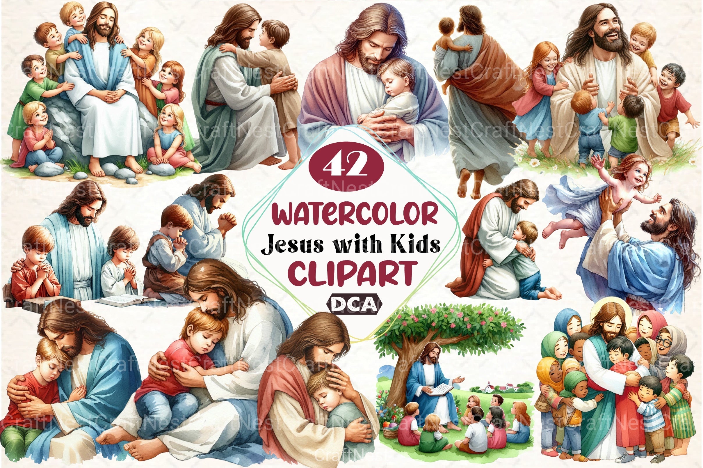 Jesus with Kids Clipart Bundle - CraftNest - Digital Crafting and Art