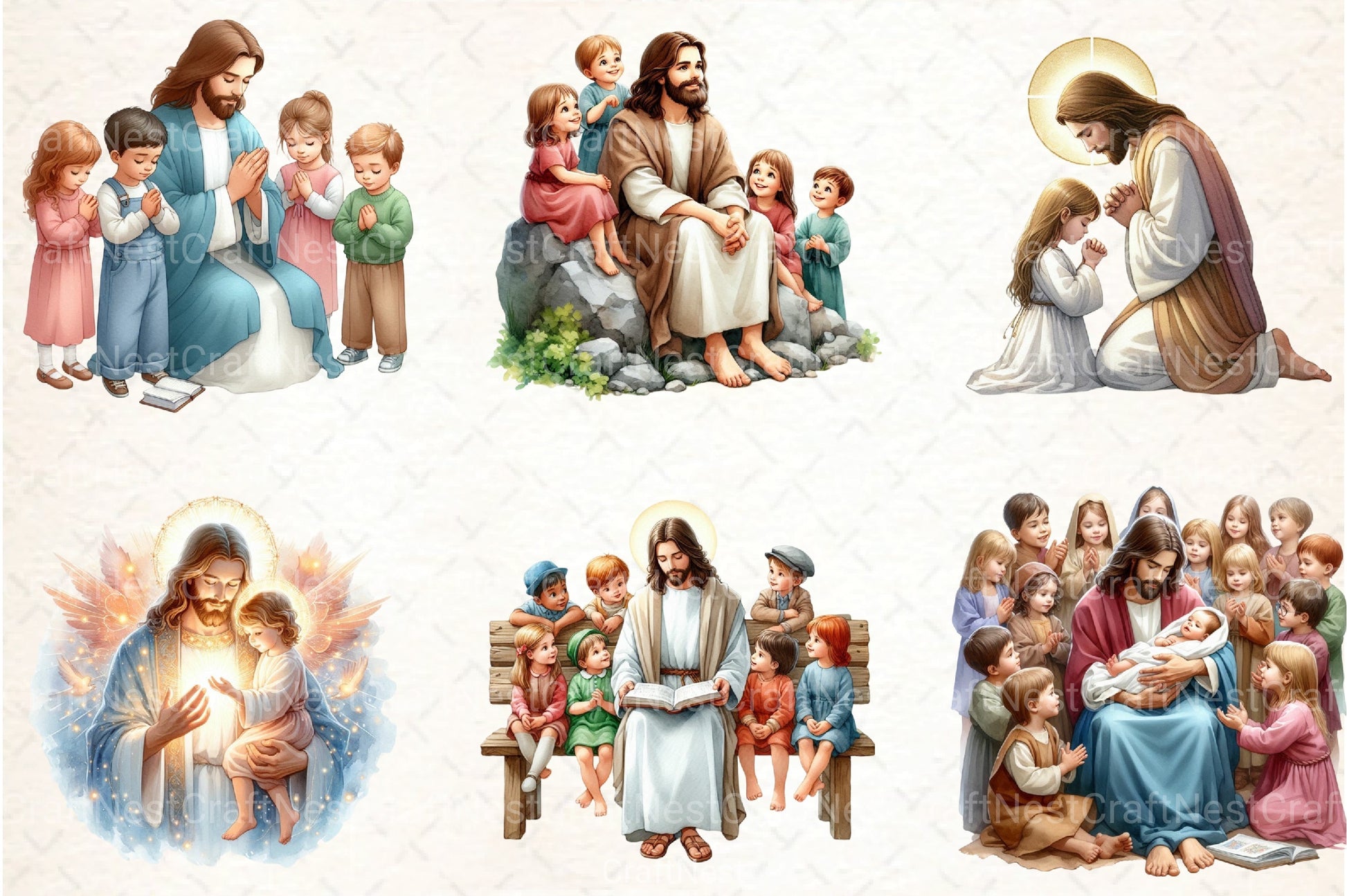 Jesus with Kids Clipart Bundle - CraftNest - Digital Crafting and Art