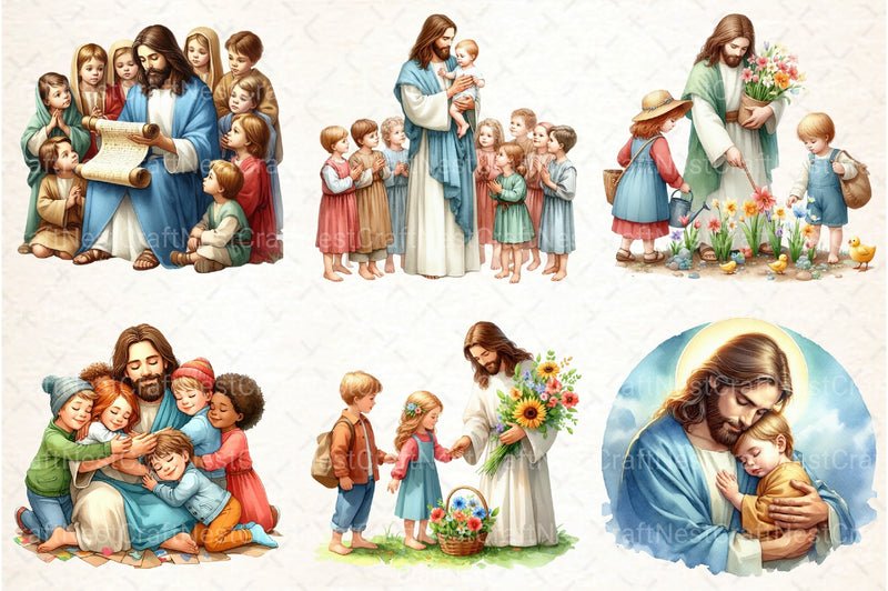 Jesus with Kids Clipart Bundle - CraftNest - Digital Crafting and Art