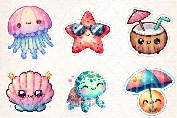 Kawaii Beach Clipart Bundle 4 - CraftNest - Digital Crafting and Art