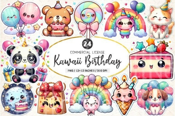 Kawaii Birthday Clipart Bundle - CraftNest - Digital Crafting and Art