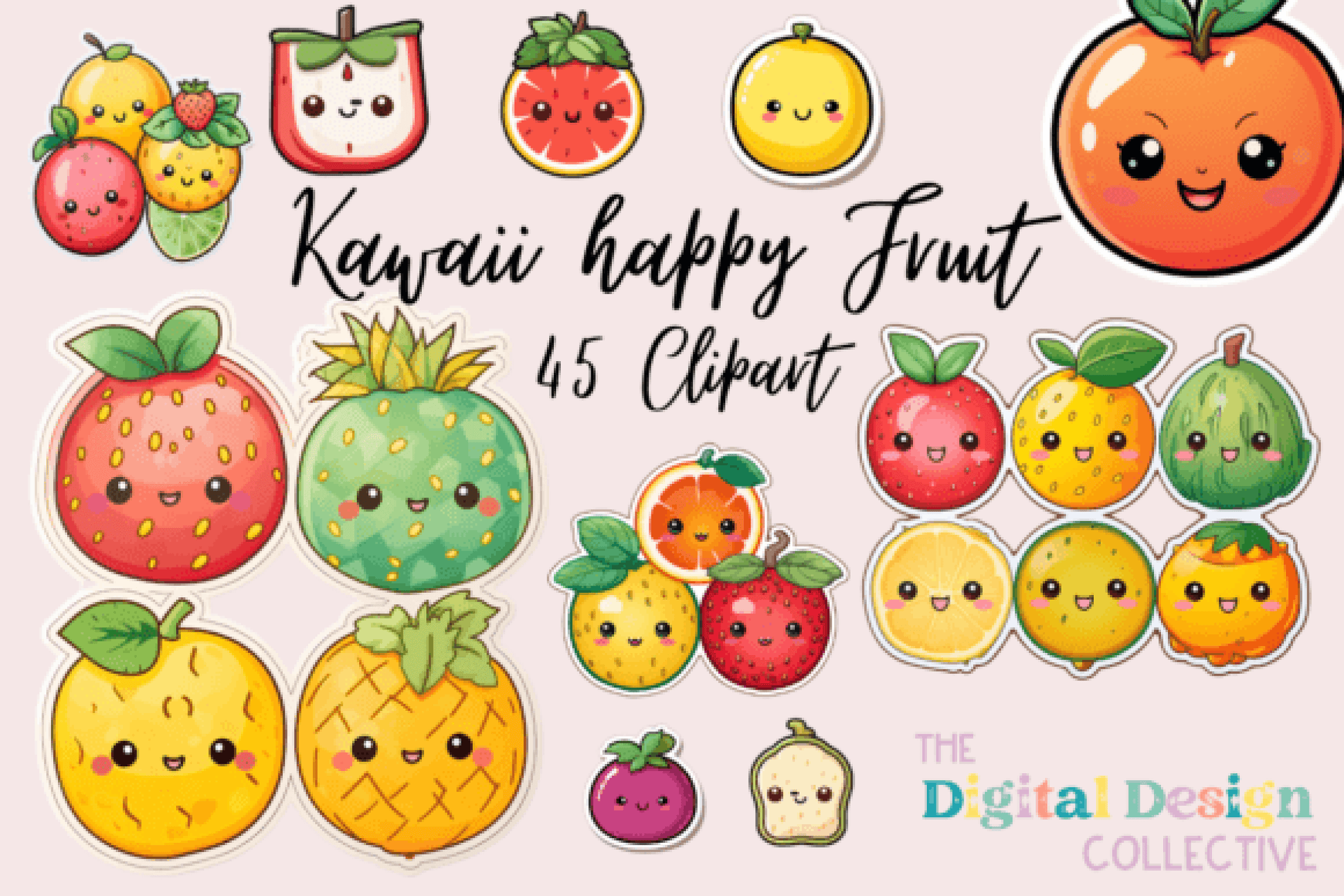 Kawaii Happy Fruit Clipart Bundle - CraftNest - Digital Crafting and Art