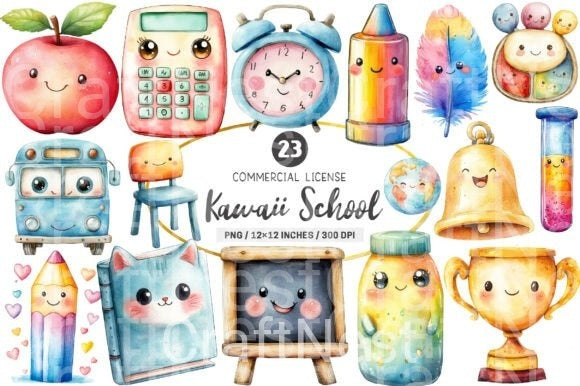 Kawaii School Clipart Bundle 1 - CraftNest - Digital Crafting and Art