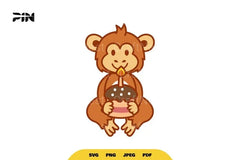 Kawaii Birthday Monkey SVG Bundle - CraftNest - Digital Crafting and Art