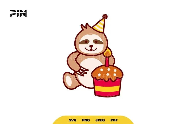 Kawaii Birthday Sloth Animal SVG Bundle - CraftNest - Digital Crafting and Art
