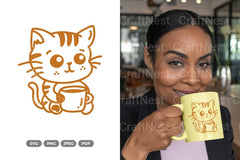 Kawaii Cat Drinking Coffee Cute SVG Bundle - CraftNest - Digital Crafting and Art