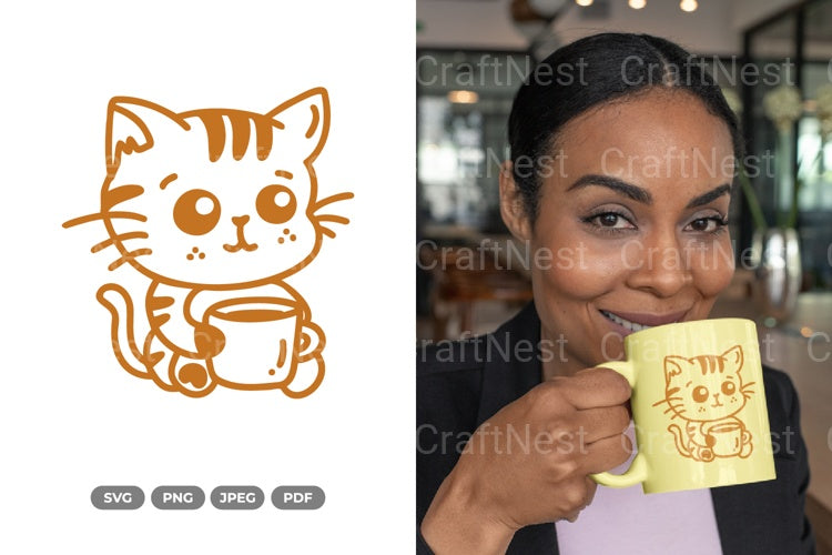 Kawaii Cat Drinking Coffee Cute SVG Bundle - CraftNest - Digital Crafting and Art