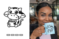 Kawaii Cow Drinking Coffee Cute SVG Bundle - CraftNest - Digital Crafting and Art