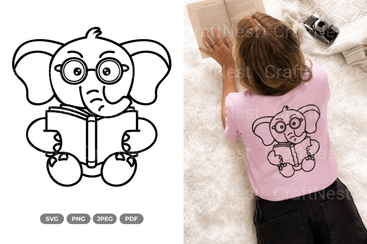 Kawaii Elephant Reading Book Doodle Animal Clipart Bundle - CraftNest - Digital Crafting and Art