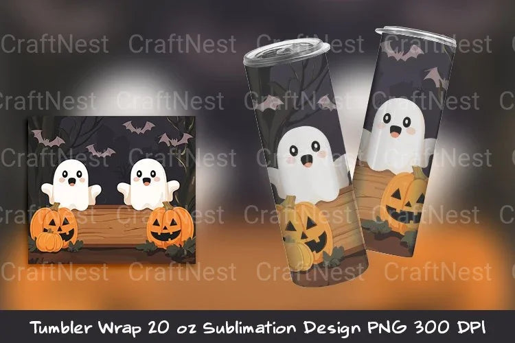 Kawaii Ghost Tumbler Wrap - CraftNest - Digital Crafting and Art