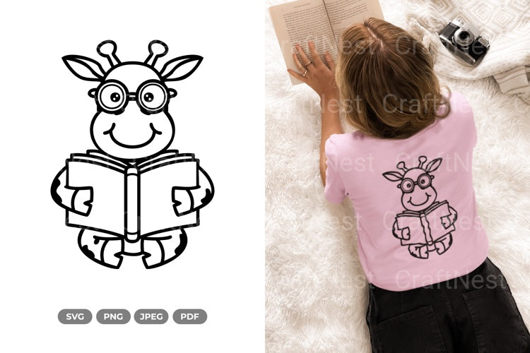 Kawaii Giraffe Reading Book Doodle Animal Clipart Bundle - CraftNest - Digital Crafting and Art