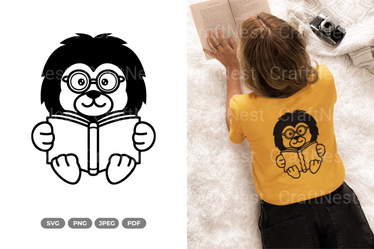Kawaii Lion Reading Book Doodle Animal Clipart Bundle - CraftNest - Digital Crafting and Art