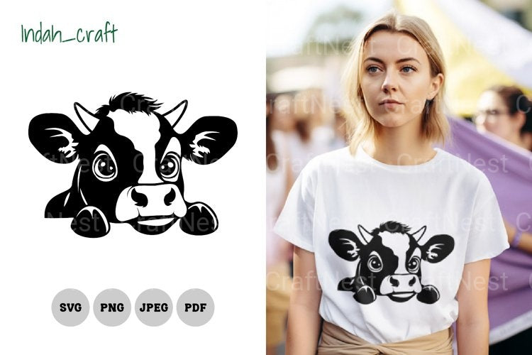 Kawaii Peeking Cow Clipart Bundle - CraftNest - Digital Crafting and Art