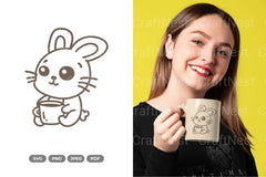 Kawaii Rabbit Drinking Coffee Cute SVG Bundle - CraftNest - Digital Crafting and Art