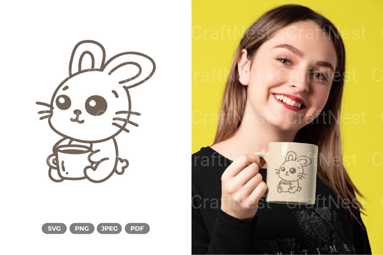 Kawaii Rabbit Drinking Coffee Cute SVG Bundle - CraftNest - Digital Crafting and Art