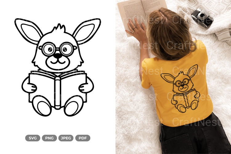Kawaii Rabbit Reading Book Doodle Animal Clipart Bundle - CraftNest - Digital Crafting and Art