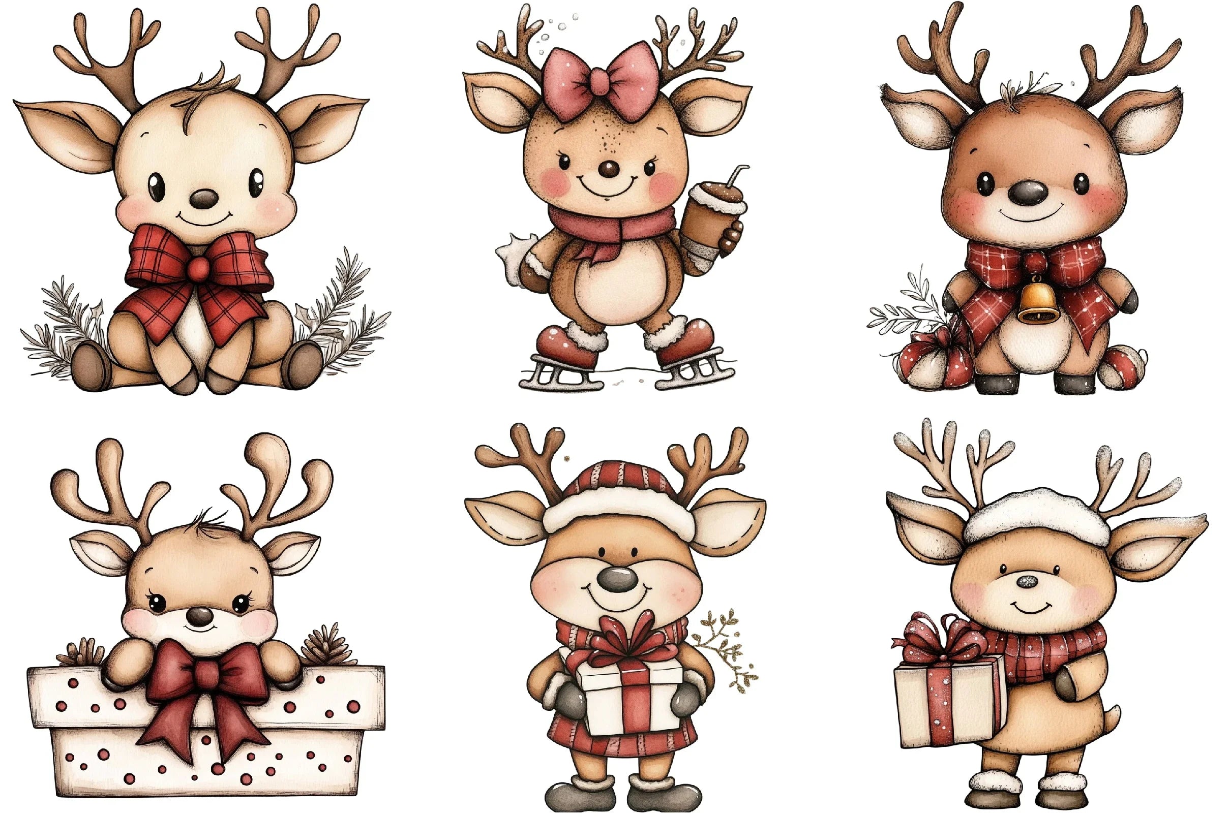 Kawaii Reindeer Bow Clipart Bundle - CraftNest - Digital Crafting and Art