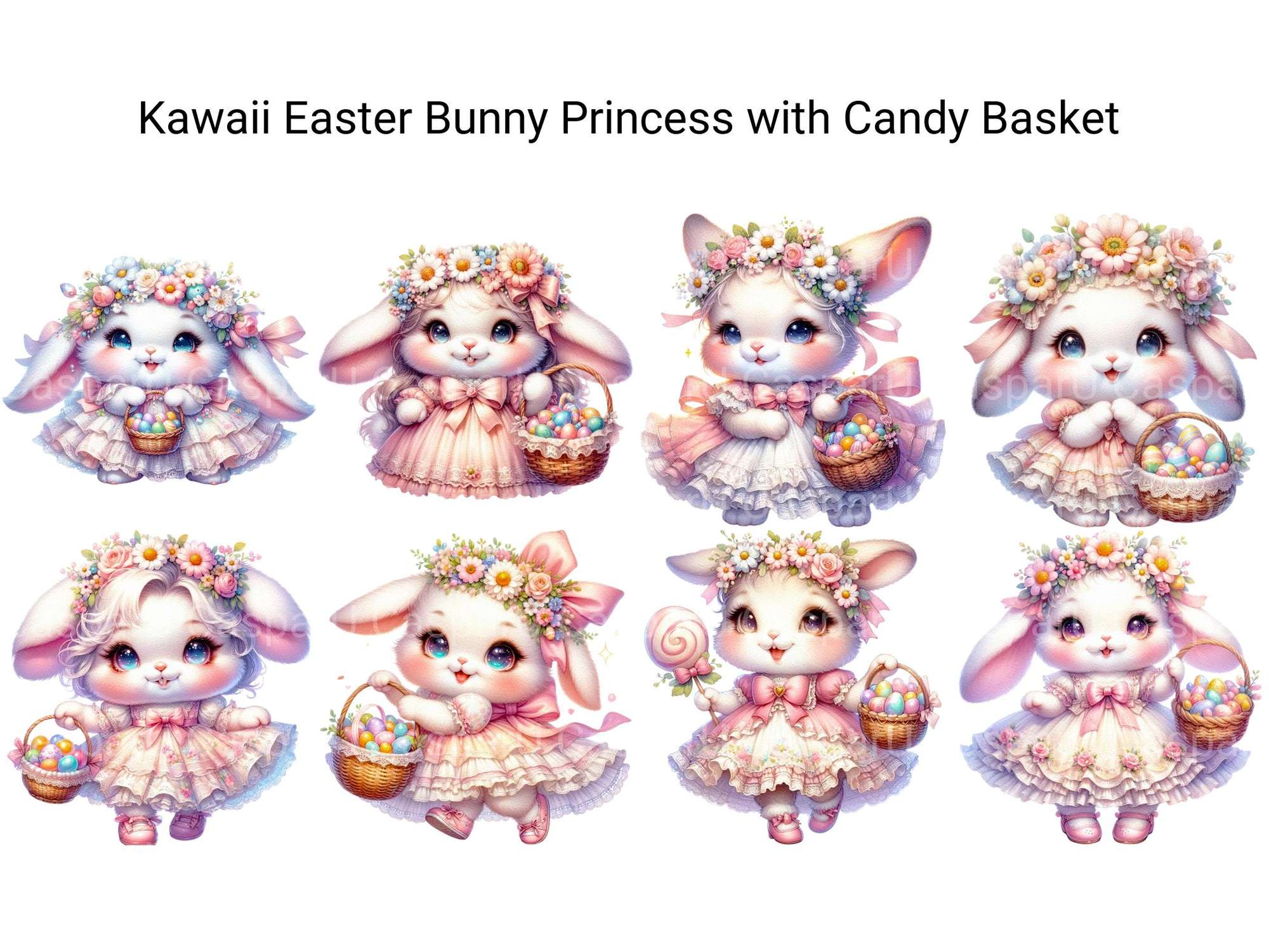Kawaii Easter Bunny Princess with Candy Basket - CraftNest - Digital Crafting and Art