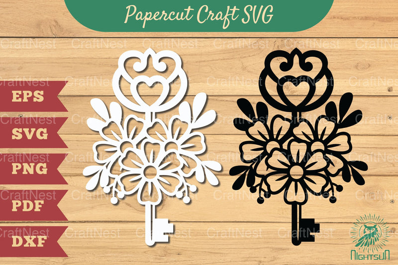 Key with Flower Papercut SVG Bundle - CraftNest - Digital Crafting and Art