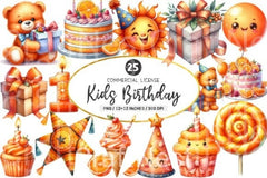 Kids Orange Birthday Clipart Bundle - CraftNest - Digital Crafting and Art