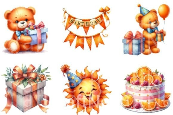 Kids Orange Birthday Clipart Bundle - CraftNest - Digital Crafting and Art
