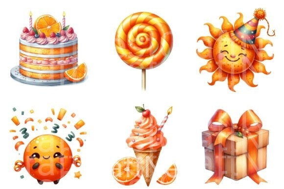 Kids Orange Birthday Clipart Bundle - CraftNest - Digital Crafting and Art