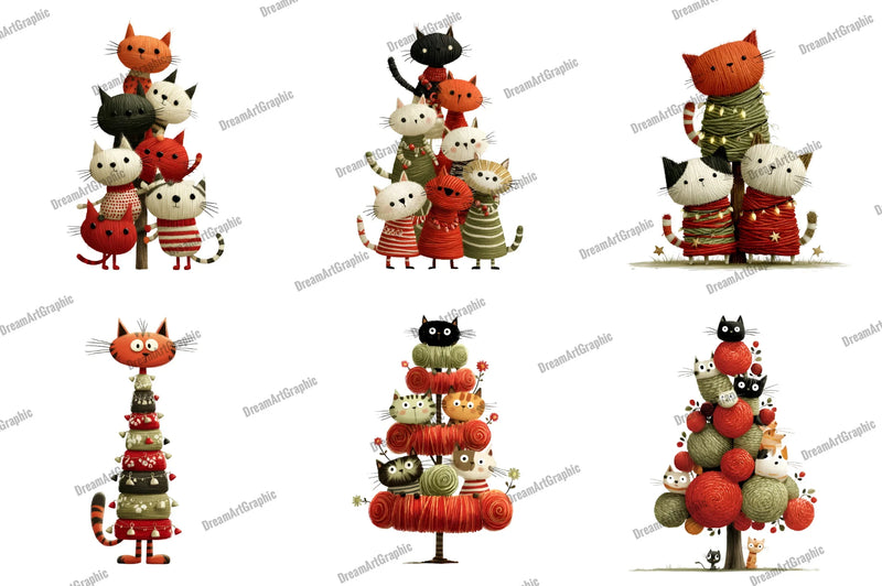 Knitted Cat Christmas Tree Clipart Bundle - CraftNest - Digital Crafting and Art
