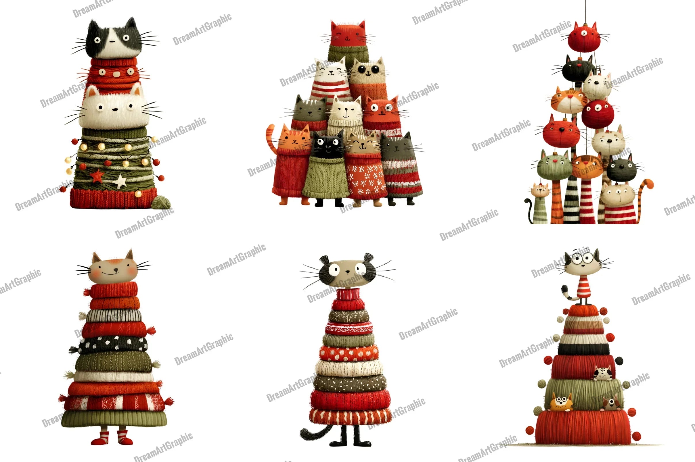Knitted Cat Christmas Tree Clipart Bundle - CraftNest - Digital Crafting and Art
