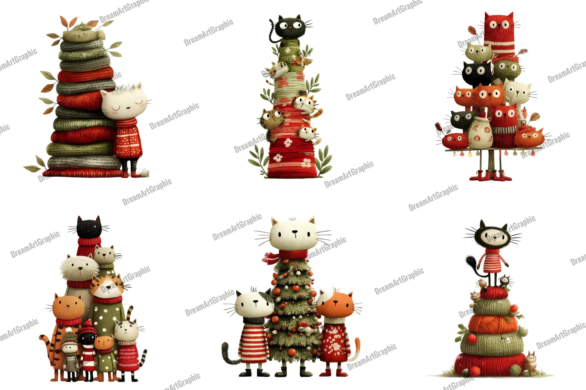 Knitted Cat Christmas Tree Clipart Bundle - CraftNest - Digital Crafting and Art