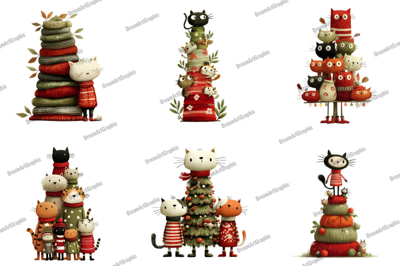 Knitted Cat Christmas Tree Clipart Bundle - CraftNest - Digital Crafting and Art