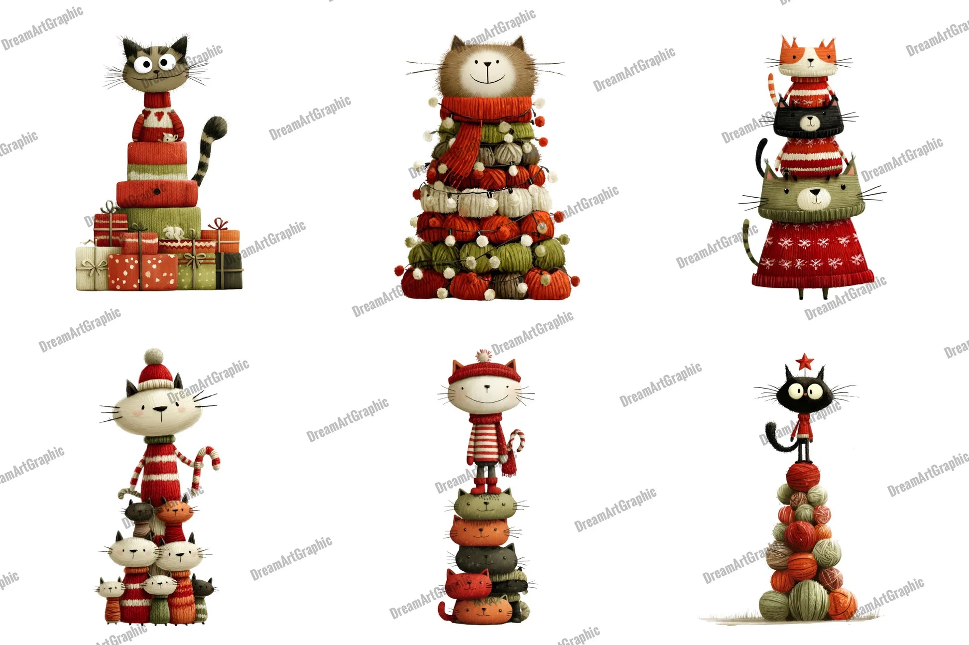 Knitted Cat Christmas Tree Clipart Bundle - CraftNest - Digital Crafting and Art