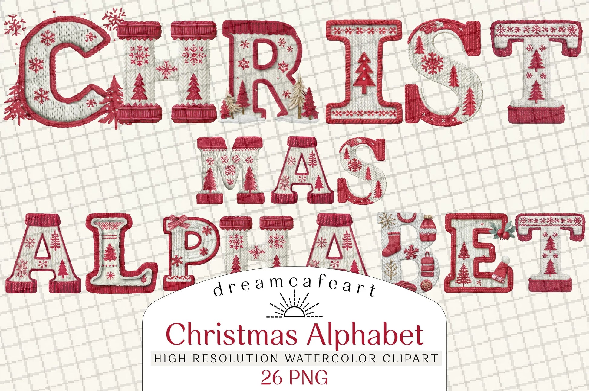 Knitted Christmas Alphabet Clipart Bundle - CraftNest - Digital Crafting and Art