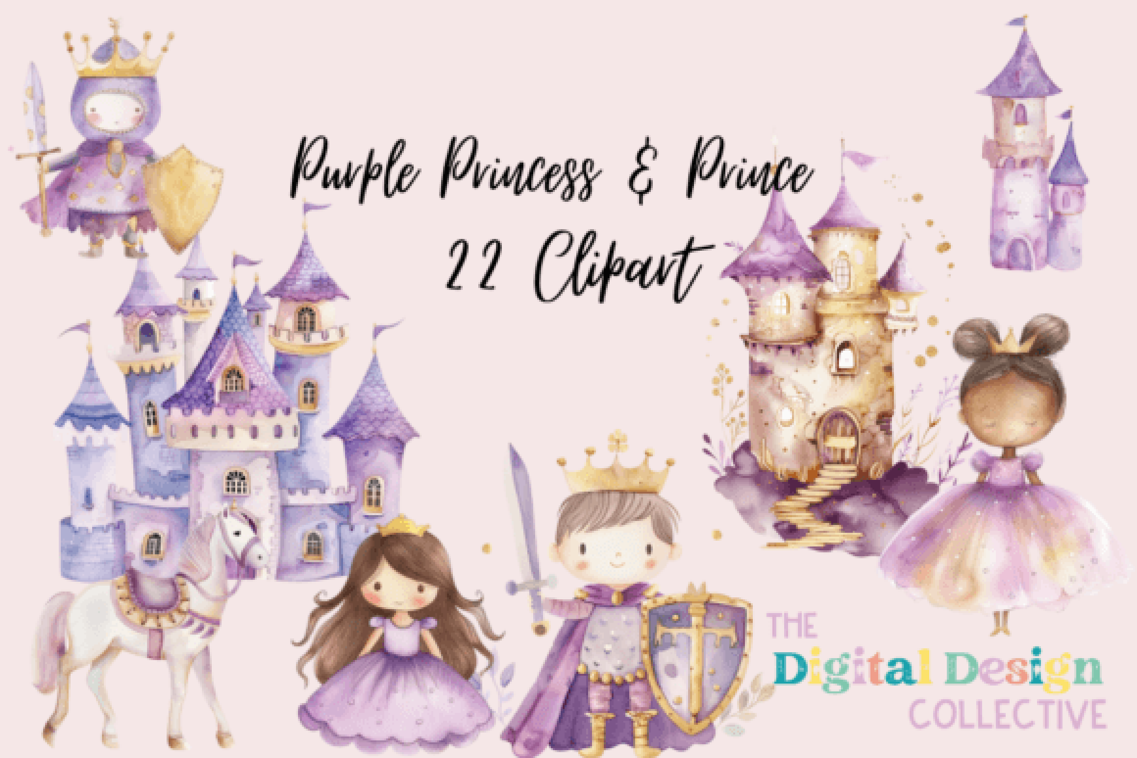 Lavender Purple Princess and Prince Clipart Bundle