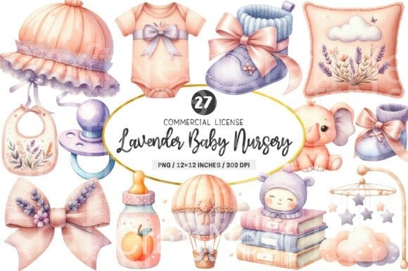Lavender Soft Peach Baby Nursery Clipart Bundle - CraftNest - Digital Crafting and Art