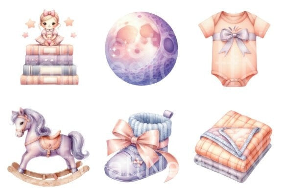 Lavender Soft Peach Baby Nursery Clipart Bundle - CraftNest - Digital Crafting and Art