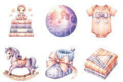Lavender Soft Peach Baby Nursery Clipart Bundle - CraftNest - Digital Crafting and Art