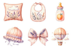 Lavender Soft Peach Baby Nursery Clipart Bundle - CraftNest - Digital Crafting and Art