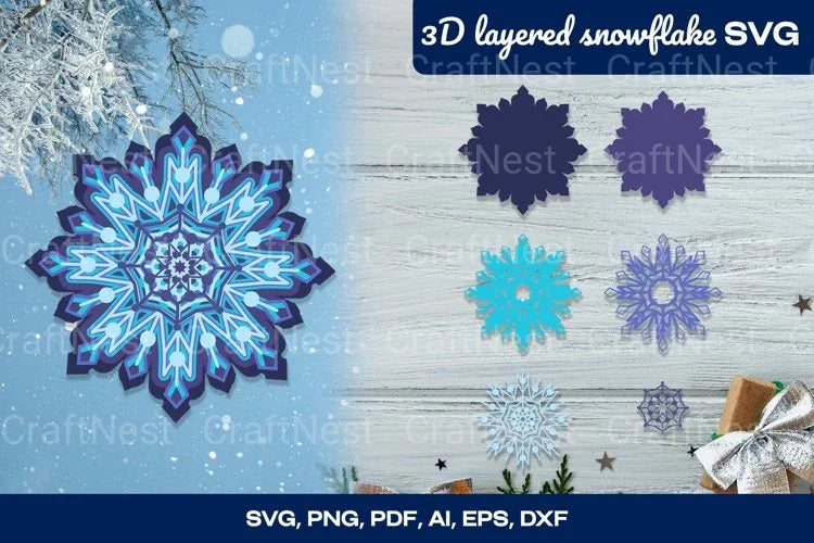 Layered Snowflake 3D Christmas Cut File Bundle - CraftNest - Digital Crafting and Art