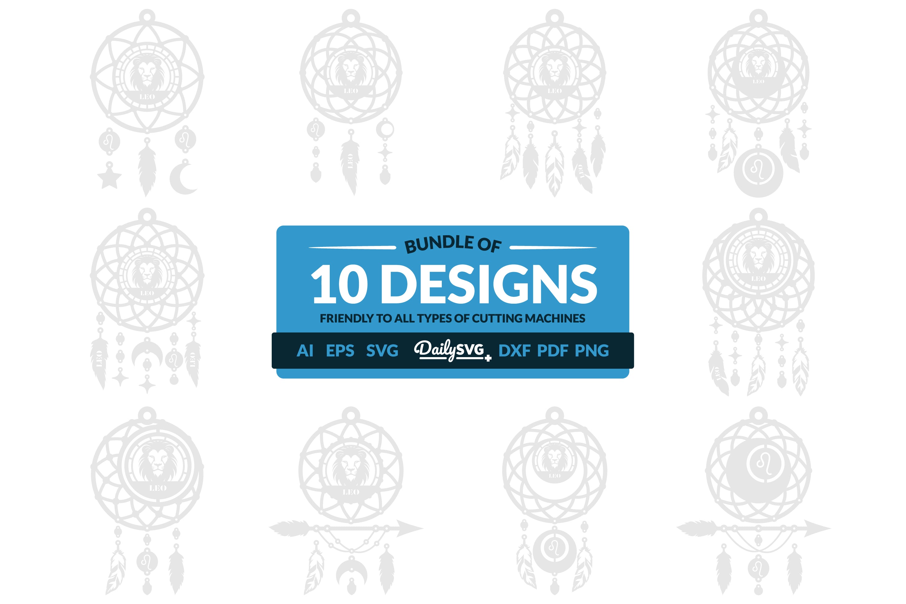 Leo Dream Catcher Laser Cut Set Clipart SVG Bundle