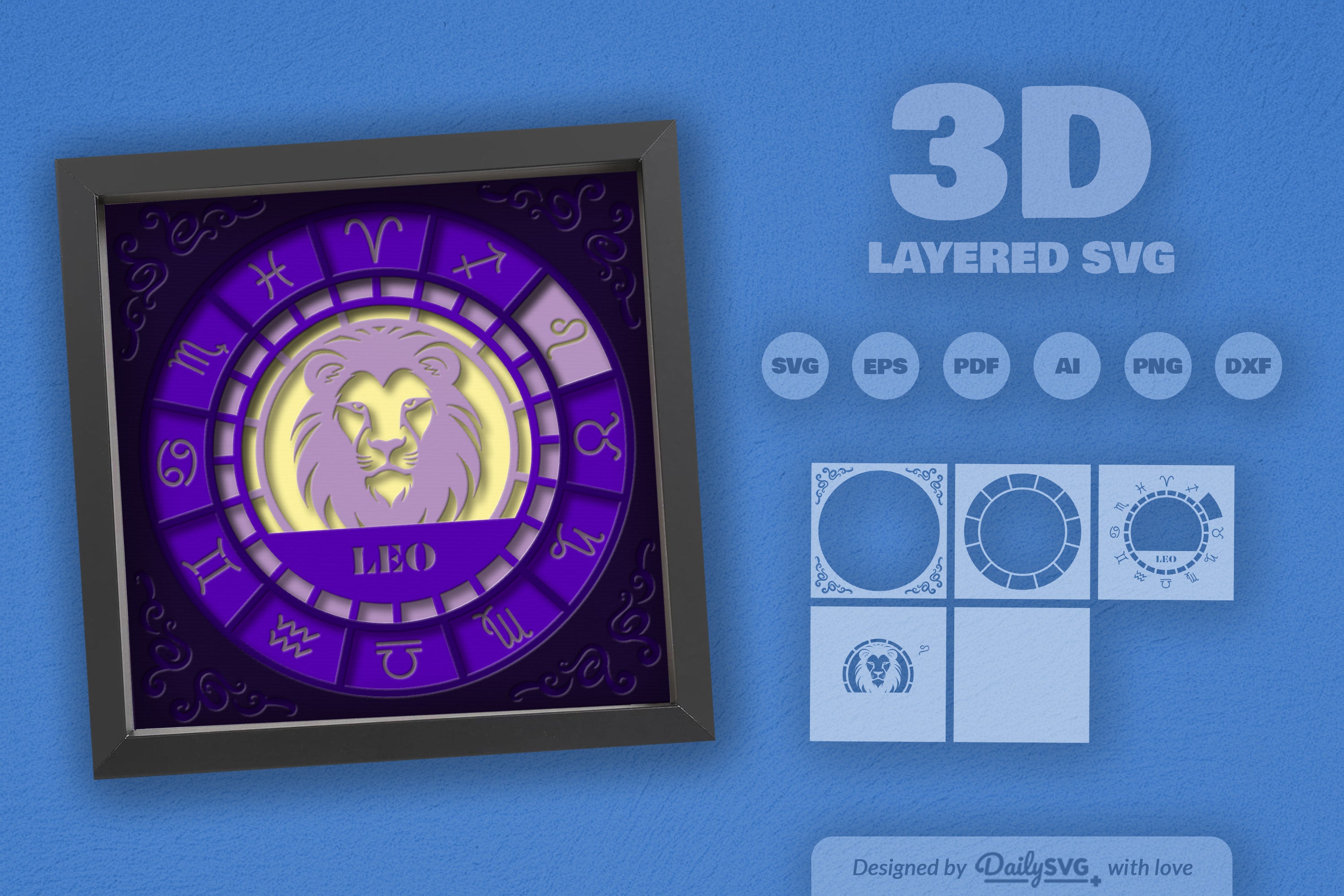 Leo Zodiac 3D Shadow Box Papercut SVG Bundle