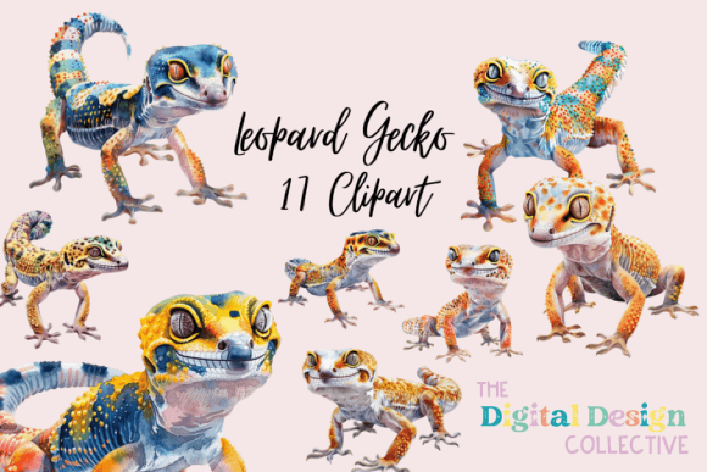 Vibrant Leopard Gecko Clipart Bundle