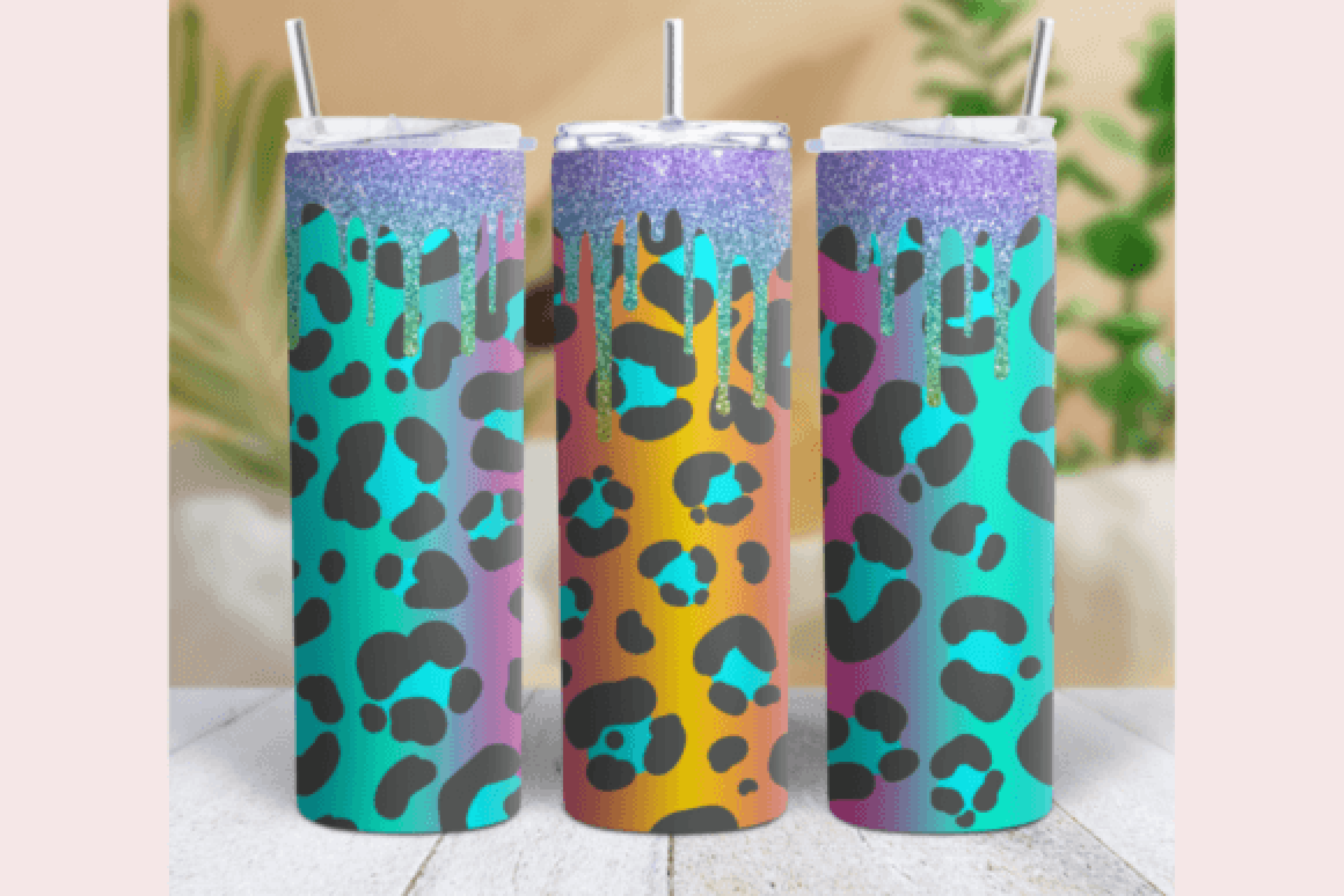 Leopard Glitter Drippy Tumbler Wrap Bundle