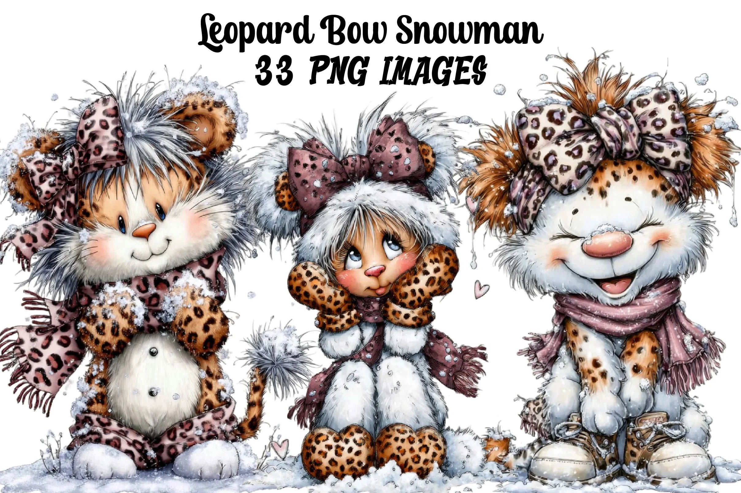 Leopard Bow Snowman Clipart Bundle - CraftNest - Digital Crafting and Art