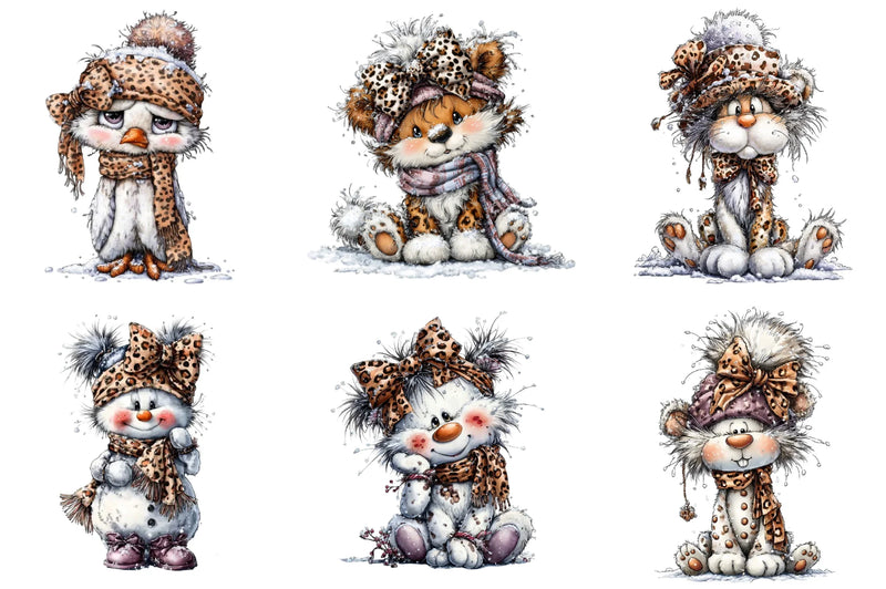 Leopard Bow Snowman Clipart Bundle - CraftNest - Digital Crafting and Art