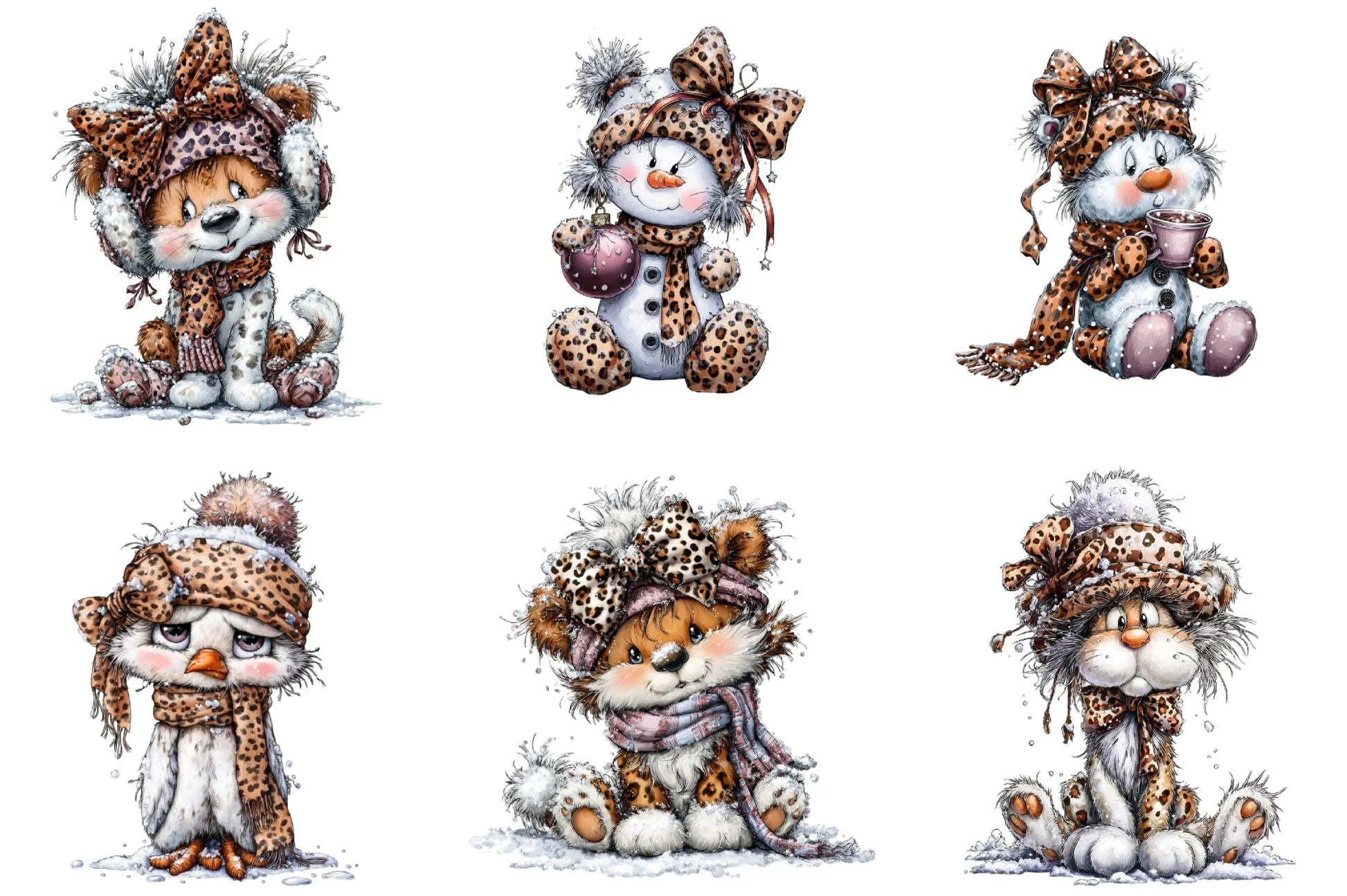 Leopard Bow Snowman Clipart Bundle - CraftNest - Digital Crafting and Art